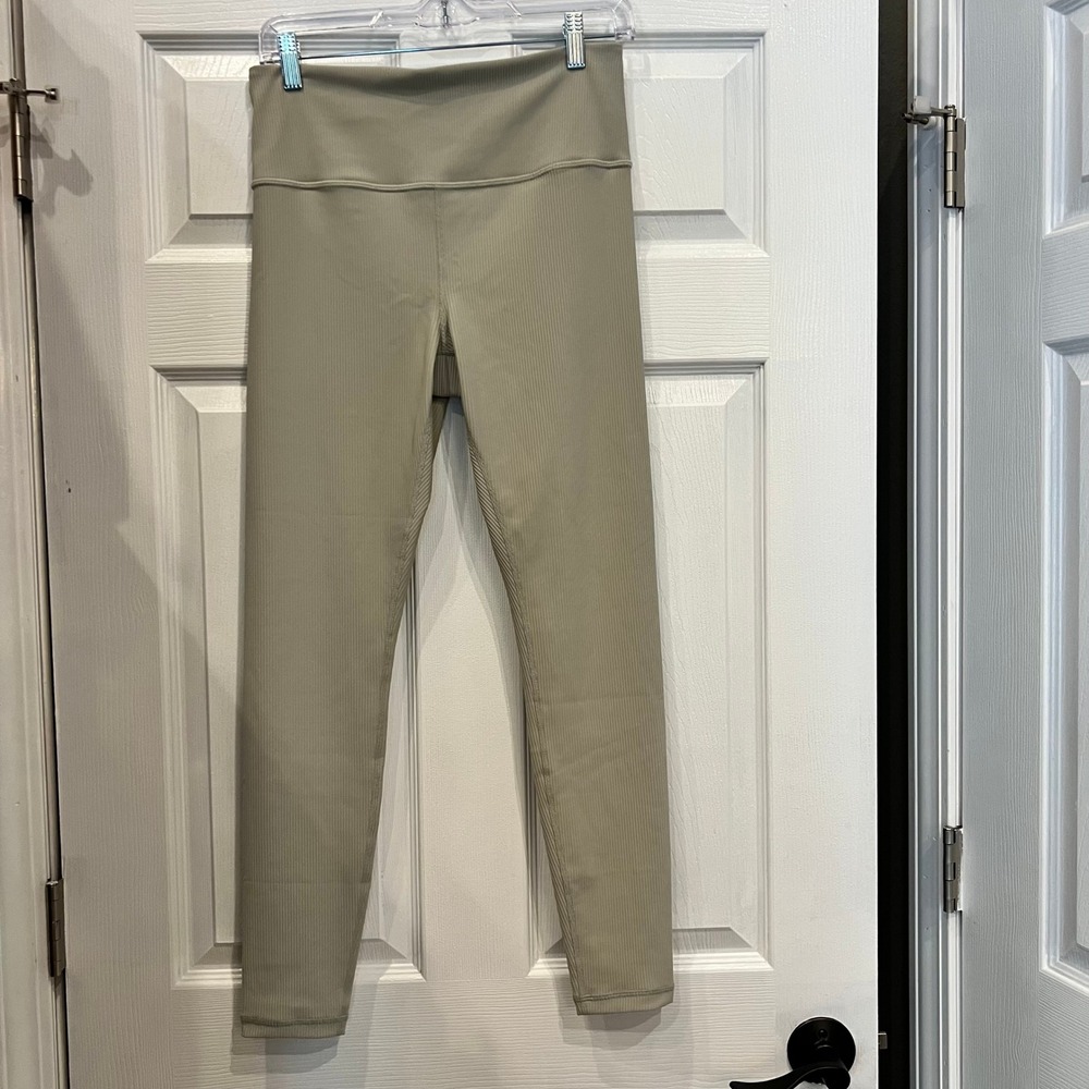 Athleta Elation Rib Tight Leggings Sage Green Ribbed Knit Minimalist Yoga M